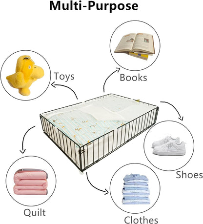 4 PACK Under bed Storage Containers With Wheels,Under bed Basket,Rolling Under Bed Drawer Organizer For Shoes Clothes Books Toys Blankets,