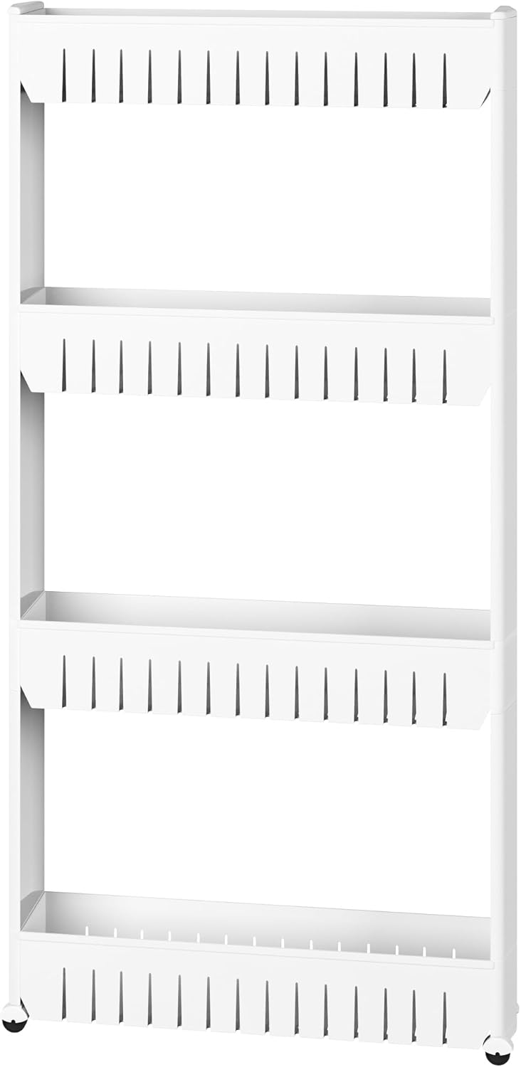 Slim Rolling Storage Cart - 5-Tier Utility Cart with Wheels for Bathroom, Kitchen, and Laundry Room - Bathroom Shelves by Lavish Home (White)