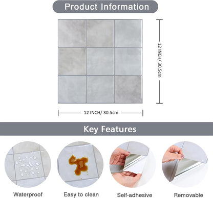 CHIHUT 6 Sheets 12"x12" Glossy Grey Concrete Checkered Peel and Stick Backsplash Tiles Waterproof Heat Resistant Self Adhesive Vinyl Wall Tiles for Kitchen Bathroom Laundry Room Renter Friendly Tiles