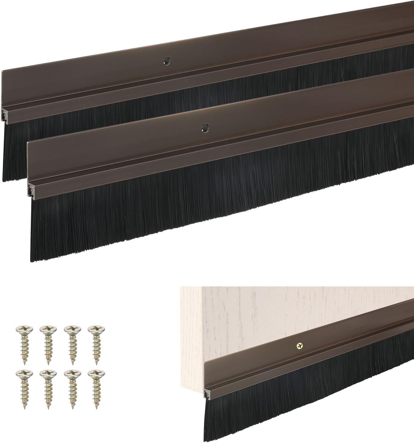 M METERXITY 2Pack Door Sweep - 39" Door Bottom Brush Heavy Duty Seal Draft Stopper Aluminum Base with 50mm Brush, Adhesive/Screw Installation for Interior/Exterior/Garage/Sliding Doors, Black