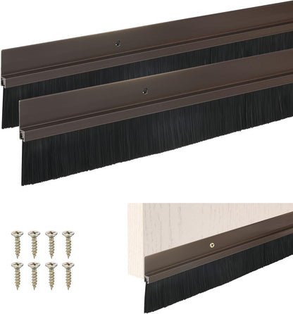 M METERXITY 2Pack Door Sweep - 39" Door Bottom Brush Heavy Duty Seal Draft Stopper Aluminum Base with 50mm Brush, Adhesive/Screw Installation for Interior/Exterior/Garage/Sliding Doors, Black