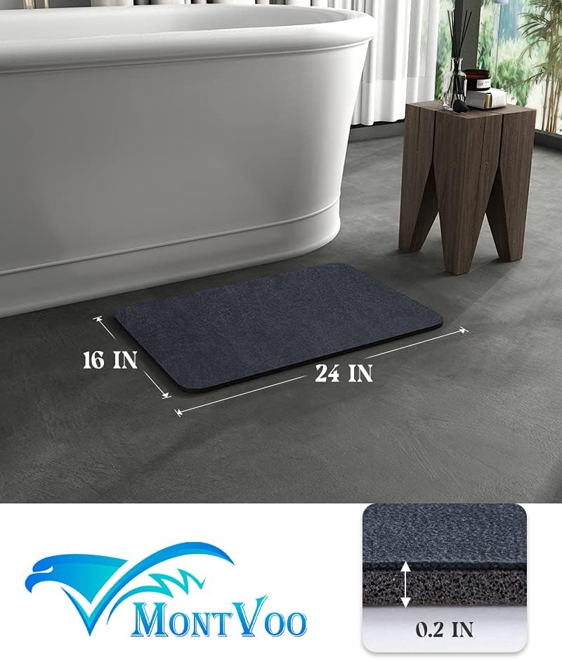 MontVoo -Bath Mat-Rubber Backing Non SlipThin Bathroom Rugs Fit Under Door- Quick Dry Absorbent Faux Suede Surface Grey Bathroom Floor Mats-Shower Rug for in Front of Bathtub Shower Gray 16x24