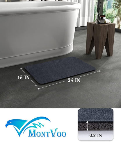 MontVoo -Bath Mat-Rubber Backing Non SlipThin Bathroom Rugs Fit Under Door- Quick Dry Absorbent Faux Suede Surface Grey Bathroom Floor Mats-Shower Rug for in Front of Bathtub Shower Gray 16x24