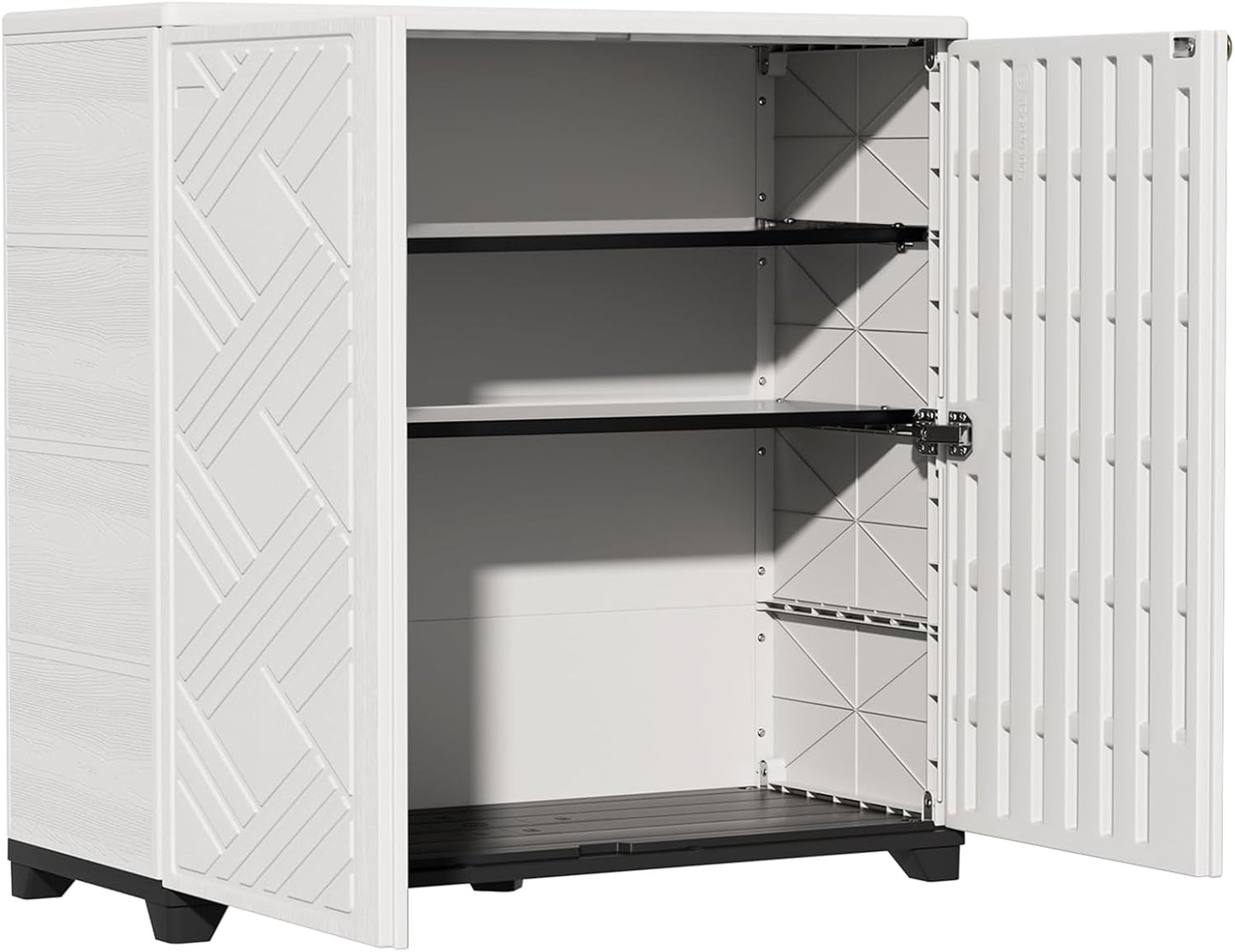 ZZM Indoor/Outdoor Storage Cabinet Waterproof, 34"x15"x34" Plastic Outdoor Storage Box for Garden Balcony Bathroom, All Weather Outdoor Storage Clearance, DIY Usage, with 2 Shelf (Black)