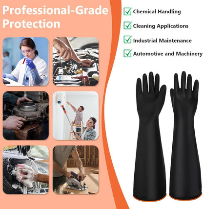 AUAUY 14"/18" Chemical Resistant Gloves, Reusable Heavy-Duty Rubber Gloves, Non-Slip Large Rubber Gloves, 1 Pair