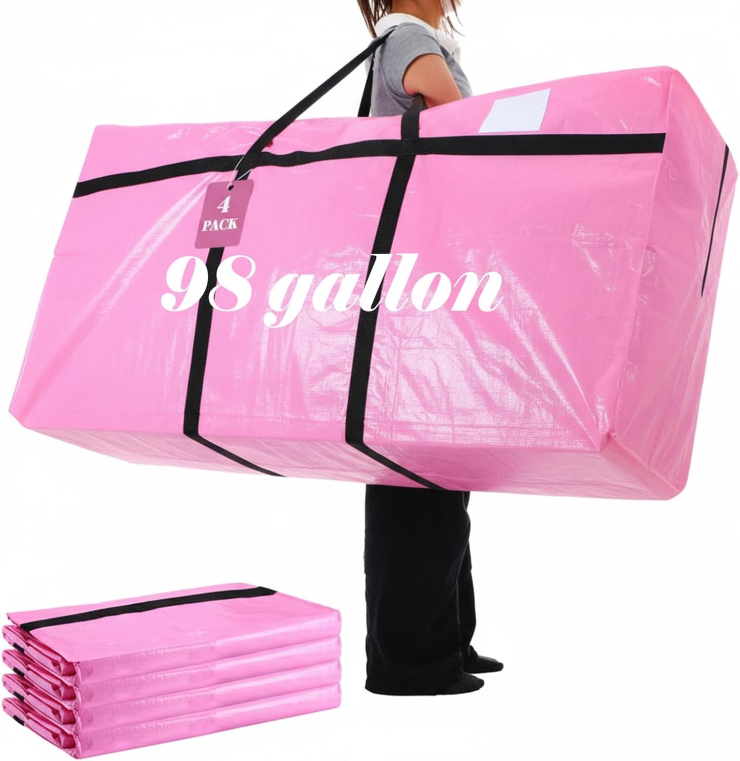 Windyun 4 Pack 57 Gallon Extra Large Moving Bags XXL Heavy Duty Storage Bag with Strong Zipper Handle Jumbo Big Tote Box Foldable for College Dorm Travel Clothes Duffle Blanket Pillow(Red)