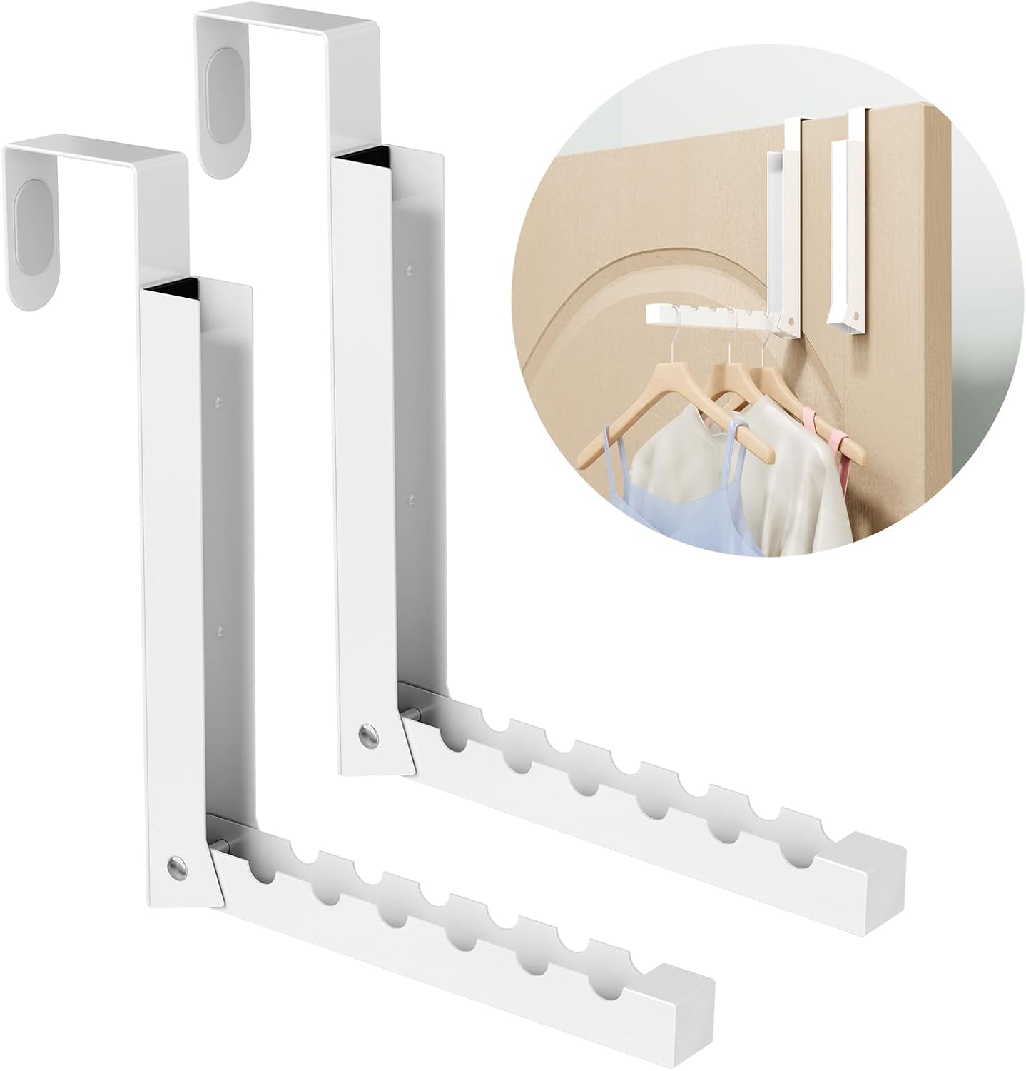 2 Pack Over The Door Hanger Folding Clothes Drying Rack, Folding Hanging Coat Rack for Indoor Laundry Room Compact Small Space Foldable Portable Clothing Hanger Hook Collapsible (Wihte-2(Upgraded))