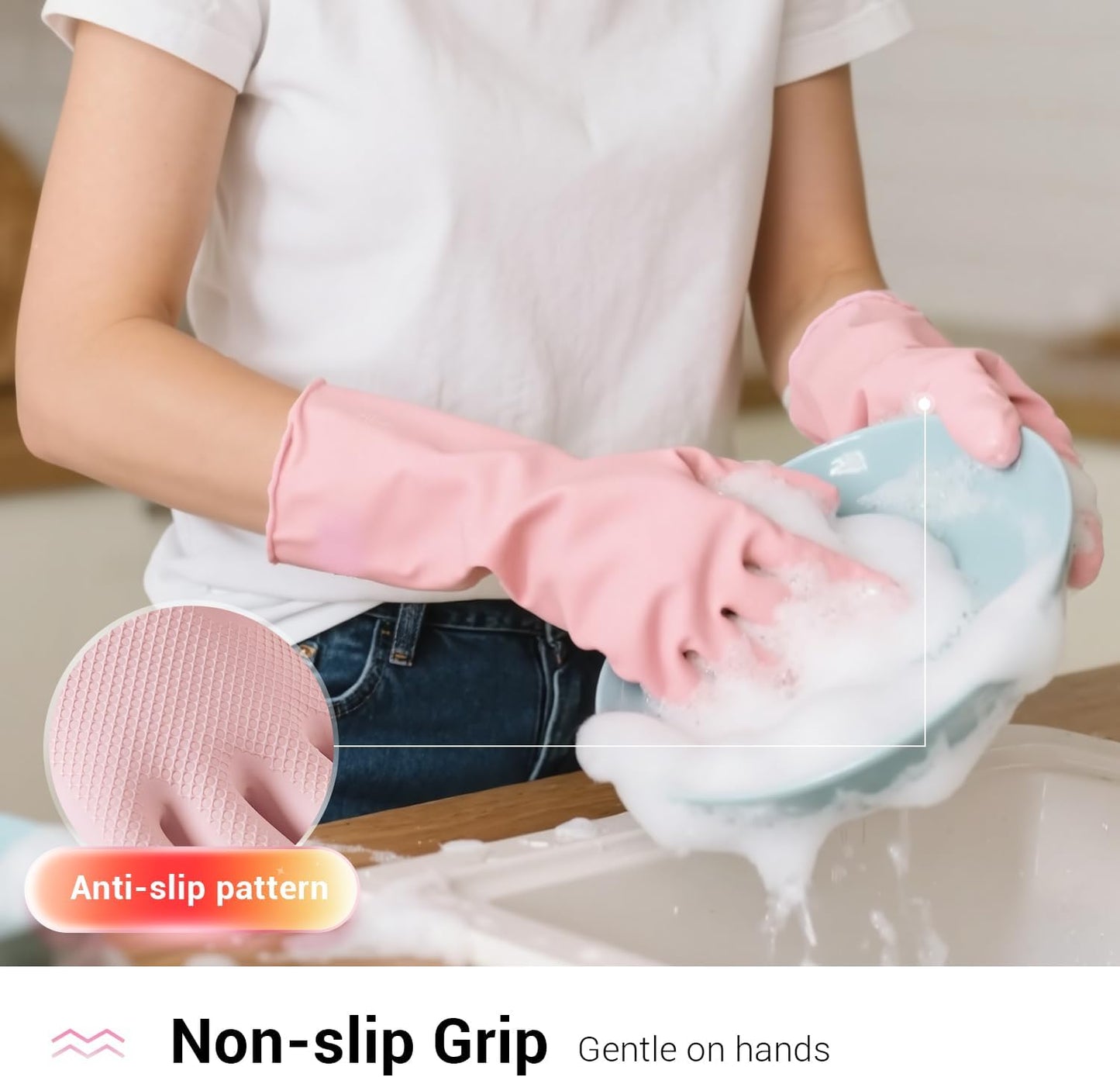 ThxToms 4 Pairs Reusable Dishwashing Cleaning Gloves,10 Mil Thick, 13" | Non-Slip Rubber Kitchen Gloves, Multi-Color, Ideal for Household, Bathroom, Pet Care & Gardening, Medium