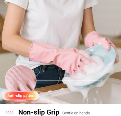 ThxToms 4 Pairs Reusable Dishwashing Cleaning Gloves,10 Mil Thick, 13" | Non-Slip Rubber Kitchen Gloves, Multi-Color, Ideal for Household, Bathroom, Pet Care & Gardening, Medium