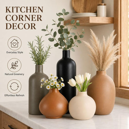 Ceramic Vase Set of 4, Modern Vases Home Decor, Neutral Decorative Vase for Bouquet Pampas Grass Dried Fresh Flowers, Small Vase for Living Room, Kitchen, Bedroom, Bathroom, Entryway Mantel, Decor