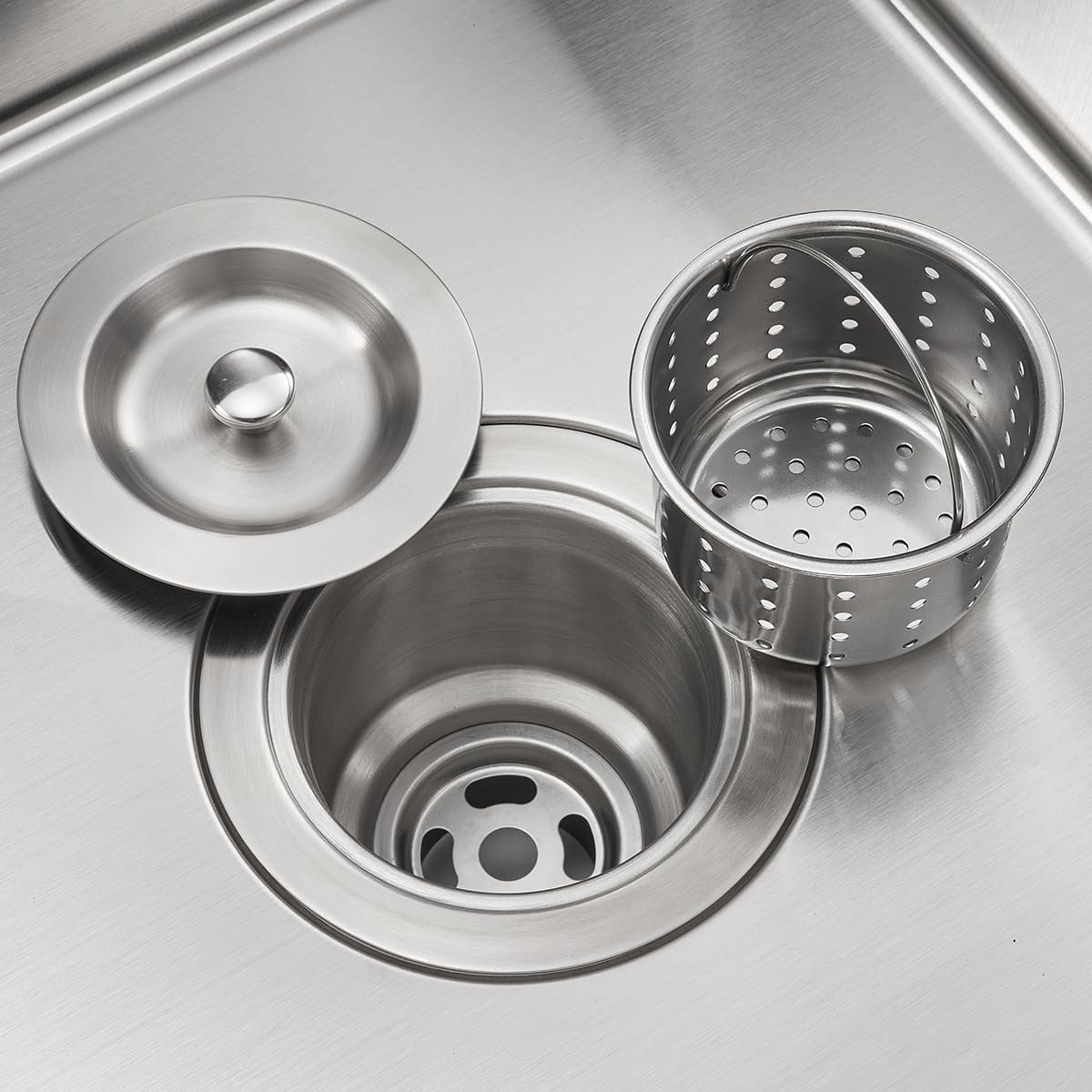 POPFLY 3-1/2 Inch Sink Drain Assembly Brushed 304 Stainless Steel Removable Deep Strainer Basket, Rust-Proof & Easy Install with Sealing Lid＆Tailpiece, for Home/Bathroom/Commercial Sinks