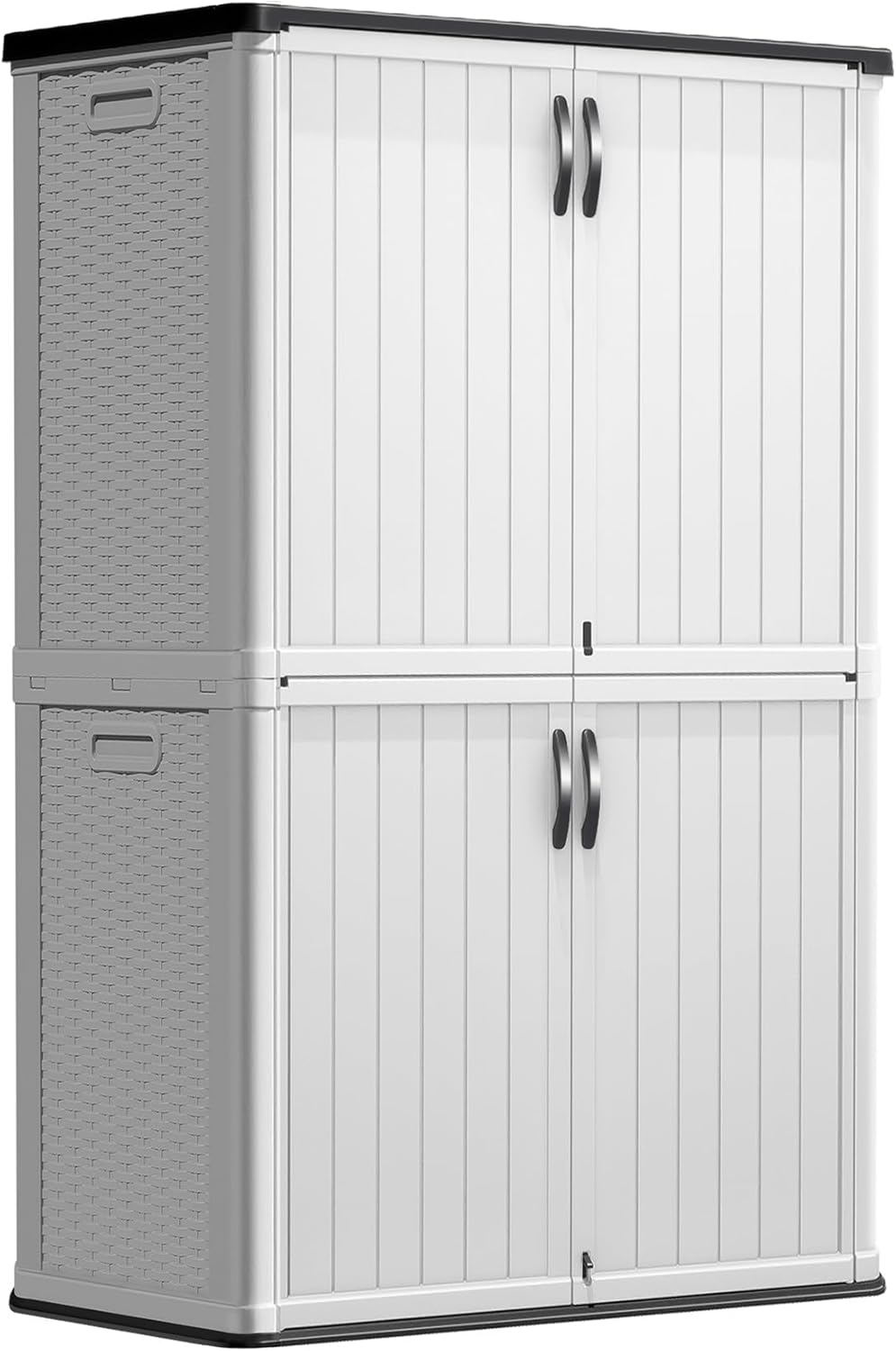 Greesum Outdoor Storage Cabinet, 26 CUFT Deck Box Without Shelves, Waterproof Plastic Storage Shed for Patio Cushions, Gardening Tools, Lockable and Sidehandles, UV Resistant, Beige