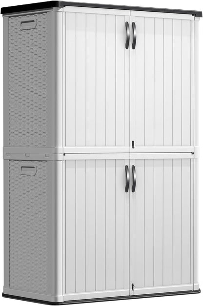 Greesum Outdoor Storage Cabinet, 26 CUFT Deck Box Without Shelves, Waterproof Plastic Storage Shed for Patio Cushions, Gardening Tools, Lockable and Sidehandles, UV Resistant, Beige
