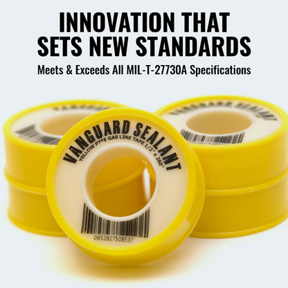 Teflon Gas Pipe Thread Sealant - PTFE Yellow Teflon Tape for Gas Fittings - 260" Length Pipe Thread Tape 1/2 inch High Resistance Leak Prevention - Propane Thread Seal Tape