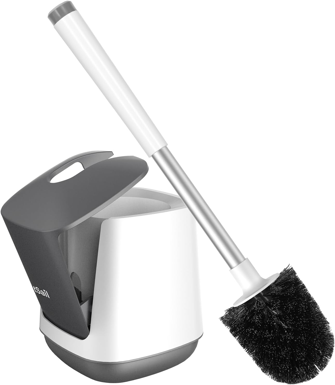 SetSail Toilet Brush and Holder, Self Closing Lid Toilet Bowl Brushes Holder and Extra Long Handle Ventilated Toilet Brush Set for Bathroom Cleaning, Nylon Bristles, Black