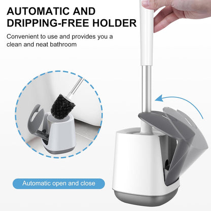 SetSail Toilet Brush and Holder, Self Closing Lid Toilet Bowl Brushes Holder and Extra Long Handle Ventilated Toilet Brush Set for Bathroom Cleaning, Nylon Bristles, Black