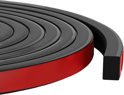 Pangda 20 Ft Rectangular Rubber Seal Strip with Self-Adhesive Tape, 1" W x 1/2" H Foam Rubber Weather Stripping for Boat, Automobile, RV, Ship, Garage Door/Window Seal, Black (Double Hole)