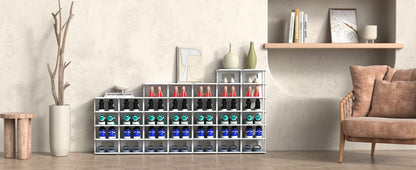 ZOINLIY Stackable Shoe Organizer for Closet, Small Shoe Rack for Entryway, Bedroom, Dorm Rooms, Free Standing Shoe Shelf, Plastic Shoe Cubby for Small Space, Grey Space Saver Shoe Holder