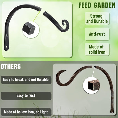 FEED GARDEN Heavy Duty Plant Hangers Outdoor Indoor, 8 Inch 2 Pack Metal Hanging Bracket Holds Up to 44 lbs, Wall Brackets for Hanging Baskets, Bird Feeders,Wind Chime& Lanterns, Black