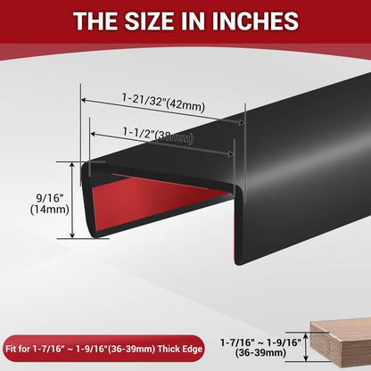 Slimline Cabinet Door Edge Protector, 3/4" Self Adhesive Peel and Stick Rubber Edge Guards, Flexible U Shaped Strips for Kitchen & Garbage Drawer Fronts, Edge Trims for Desks and Shelfves, Black, 10Ft