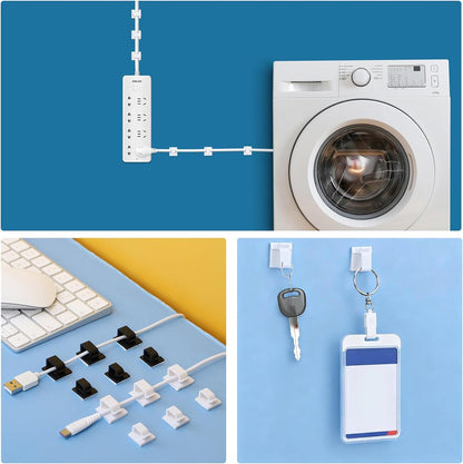 Segarty Cable Clips White, 100 PCS Small Self Adhesive Wire Ties Holder Adjustable Cords Organizer Clamps Ideal Cord Management for Hanging Tidying Wires for PC Desk Car Wall Office Home Outdoors