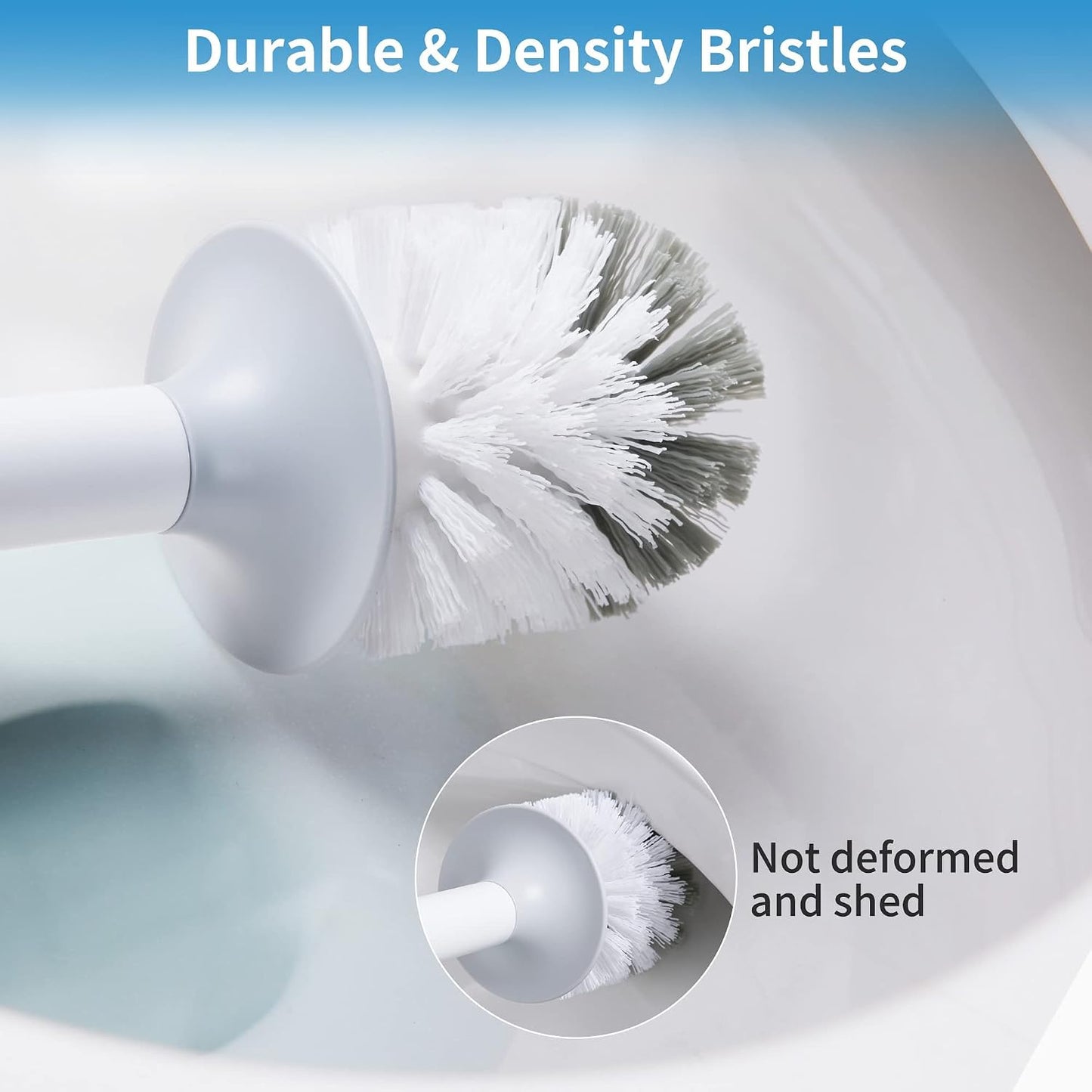 BOOMJOY Toilet Brush and Holder Set, Silicone Toilet Bowl Cleaner Brush, Bathroom Cleaning Bowl Kit with Tweezers, Bathroom Accessories with Aluminum Handle - White