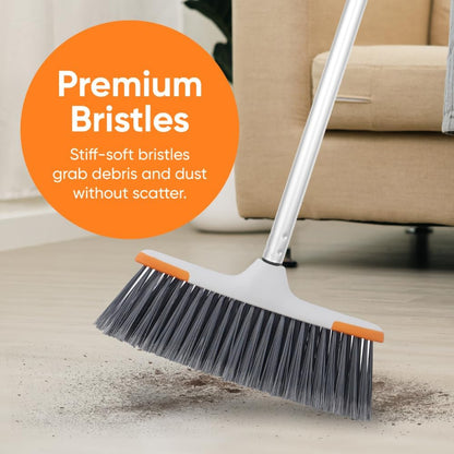 Superio Grey Broom, Heavy-Duty Indoor & Outdoor Broom with 48-Inch Handle, Multi-Surface Floor Cleaning for Home, Kitchen, Garage & Office