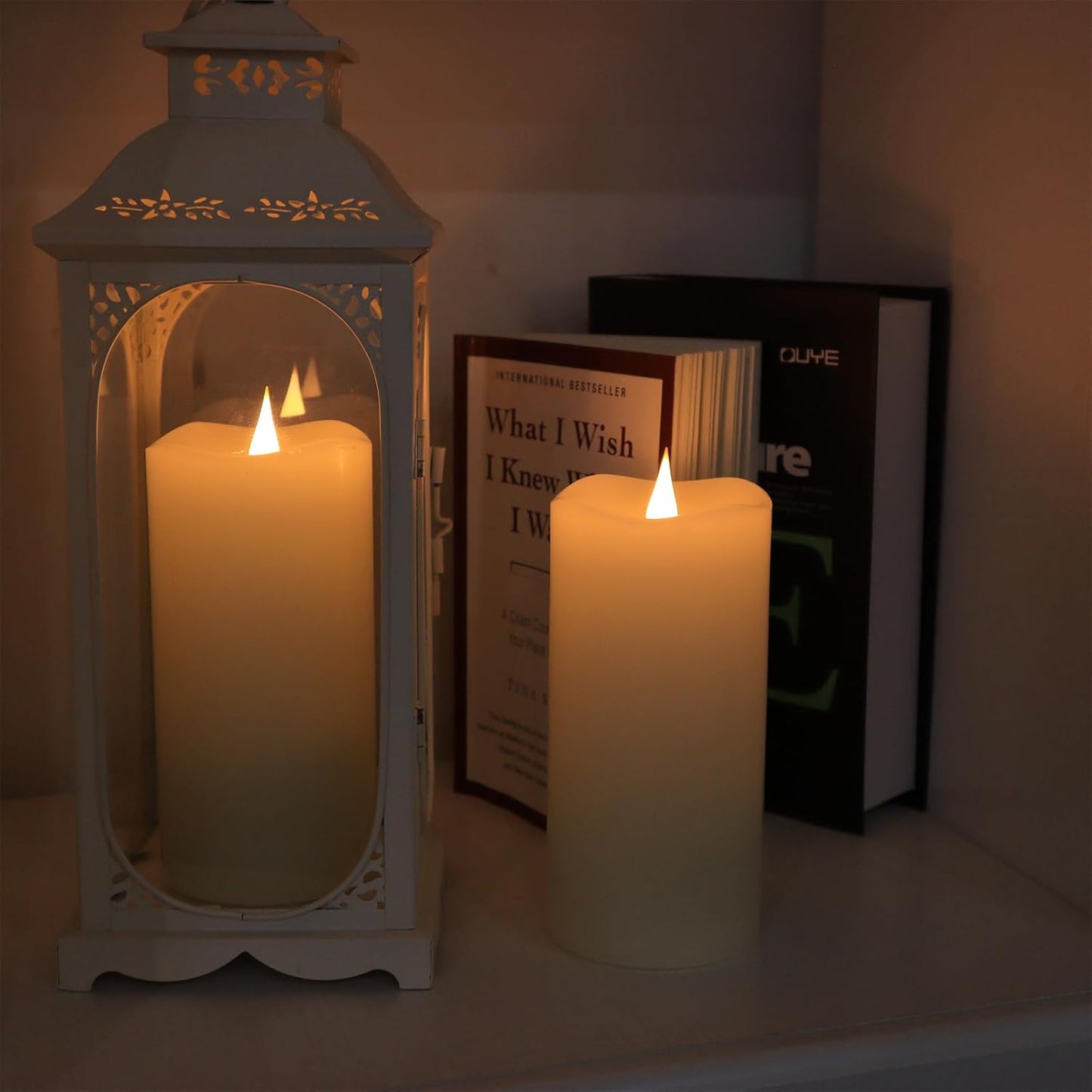 TECHLONG Flameless Candles with Remote Timer, 3D Moving Flickering Flame Battery Operated Candles Lasting 1000+ Hours, 3" x 5" Ivory Real Wax Electric LED Pillar Candles, Set of 2