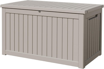 100 Gallon Storage Box, Waterproof Resin Deck Box with Hydraulic Piston Design, Lockable Storage Bench for Package Delivery, Storage Bin for Patio Cushions, Garden Tools, Black
