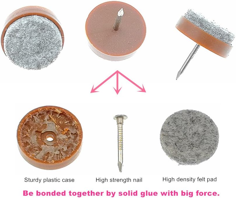 ALIMITOPIA 40pcs Furniture Felt Pad Heavy Duty Nail-on Chiar Slider Glide Pad Floor Protector for Wooden Furniture Chair Tables Leg Feet(Φ18mm or 0.7";Brown)