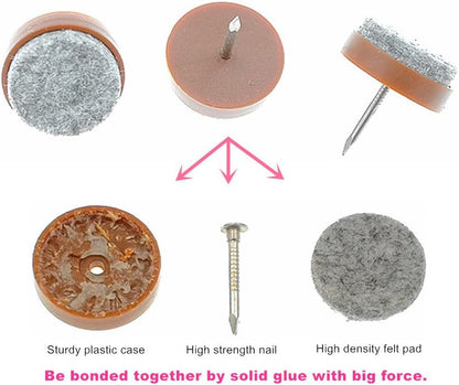 ALIMITOPIA 40pcs Furniture Felt Pad Heavy Duty Nail-on Chiar Slider Glide Pad Floor Protector for Wooden Furniture Chair Tables Leg Feet(Φ18mm or 0.7";Brown)