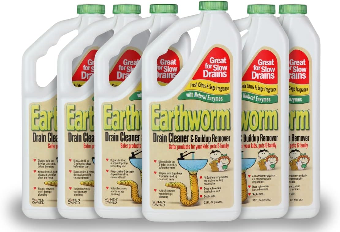 Earthworm Drain Cleaner - Drain Deodorizer - Natural and Family-Safe - 64 fl oz