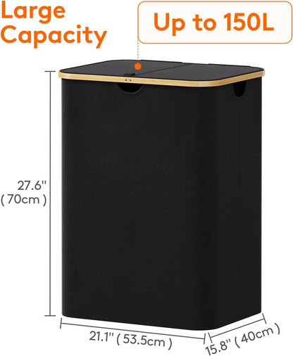 Lifewit 120L Laundry Basket with Lid, Clothes Hampers for Laundry with Bamboo Handles and 2 Removable Bag, Large Foldable Laundry Hamper for Bedroom, Bathroom, Dorm, Laundry Room, Beige