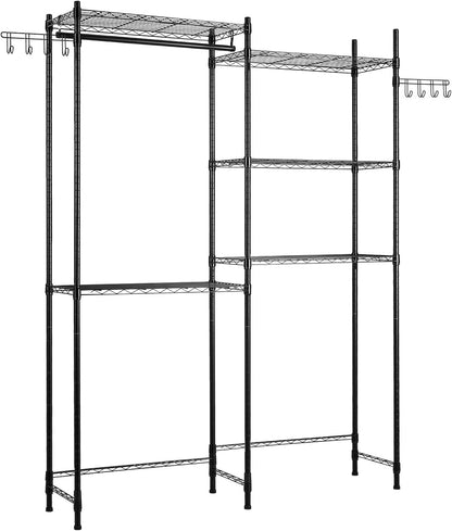 VEVOR Over Washer and Dryer Storage Shelves, 6 Tiers Laundry Room Drying Rack with Hanger Rod and Hooks, Two Rows Adjustable Washer Shelves Space Saver, for Laundry Room Storage & Organization, Black