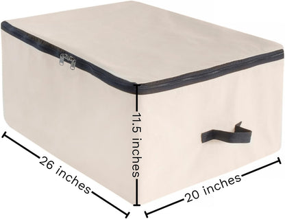 Canvas Storage Bags for Comforters and Blankets - X-Large Zippered Storage Bags for Blankets, Comforters, and Clothes - Easy Storage Under Bed, 100% Cotton, Breathable with Carrying Straps (2 Bags)
