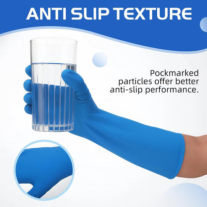 50 Counts 16" Long Disposable Nitrile Gloves Latex Free Dishwashing Gloves Waterproof for Household Clean Gardening(Blue,L)
