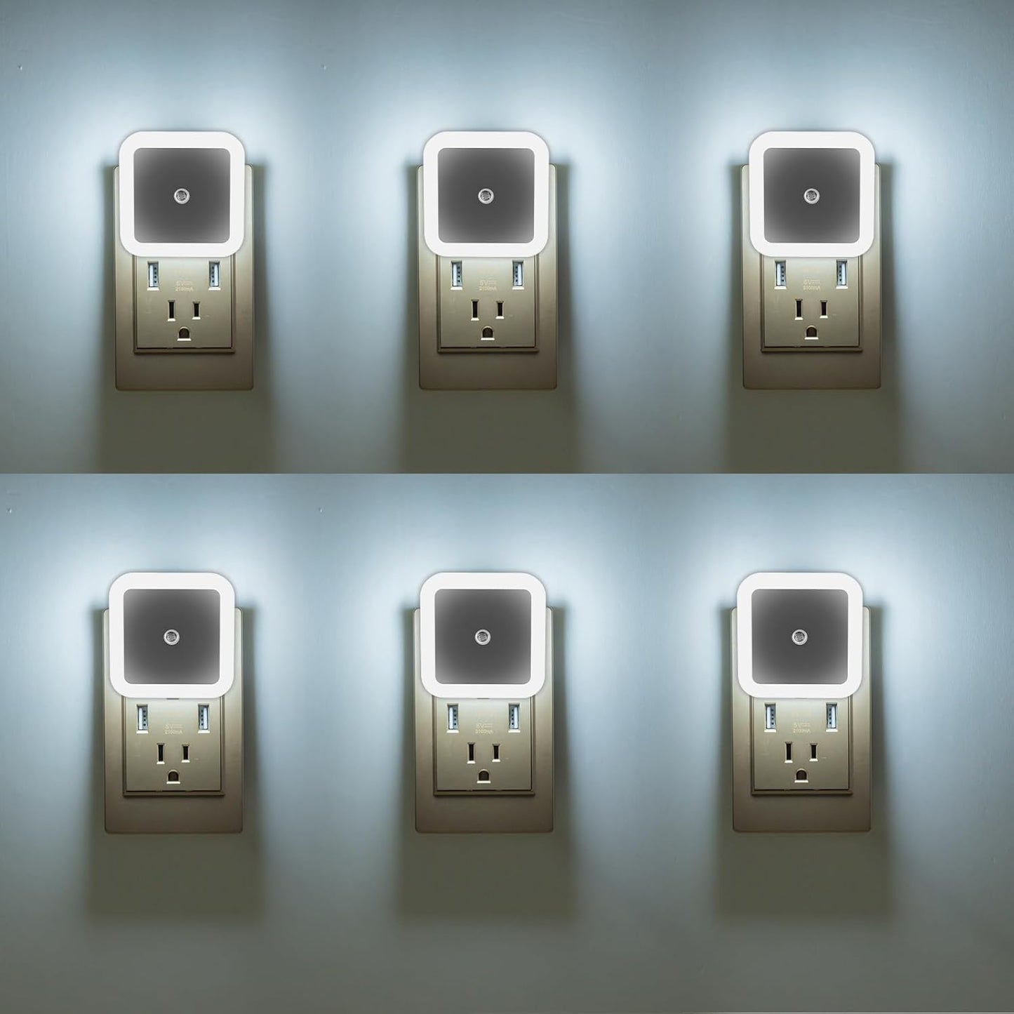6 Pack Blue LED Night Light Plug in, Dusk to Dawn Sensor Automatic On and Off, Energy Efficient, Soft Glow Kids, Nursery, Bedroom, Bathroom, Hallway, Stairs, Kitchen