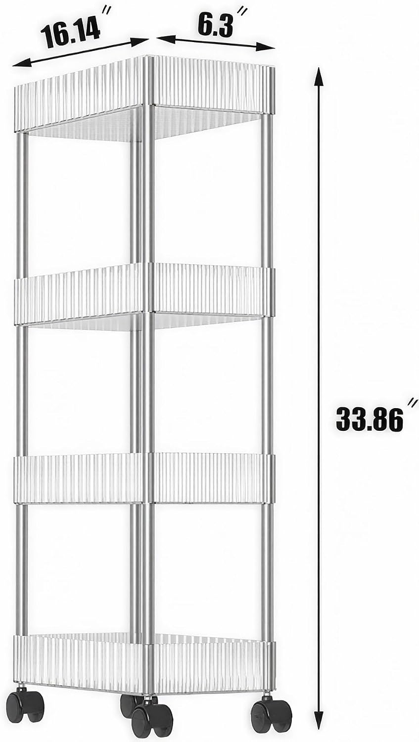 Sooyee 3 Tier Rolling Cart with Wheels, Slim Storage Cart, Under Desk Narrow Rolling Utility Cart Storage Organizer for Office Bathroom Kitchen Laundry Room Narrow Places, White, Plastic and Metal