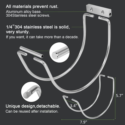 Garden Hose Holder Water Hose Hanger Wall Mounted,304Stainless Steel Solid Hose Hook Holds Up to 150Ft Garden Hose, Expandable Hose, Water Hose - Chrome