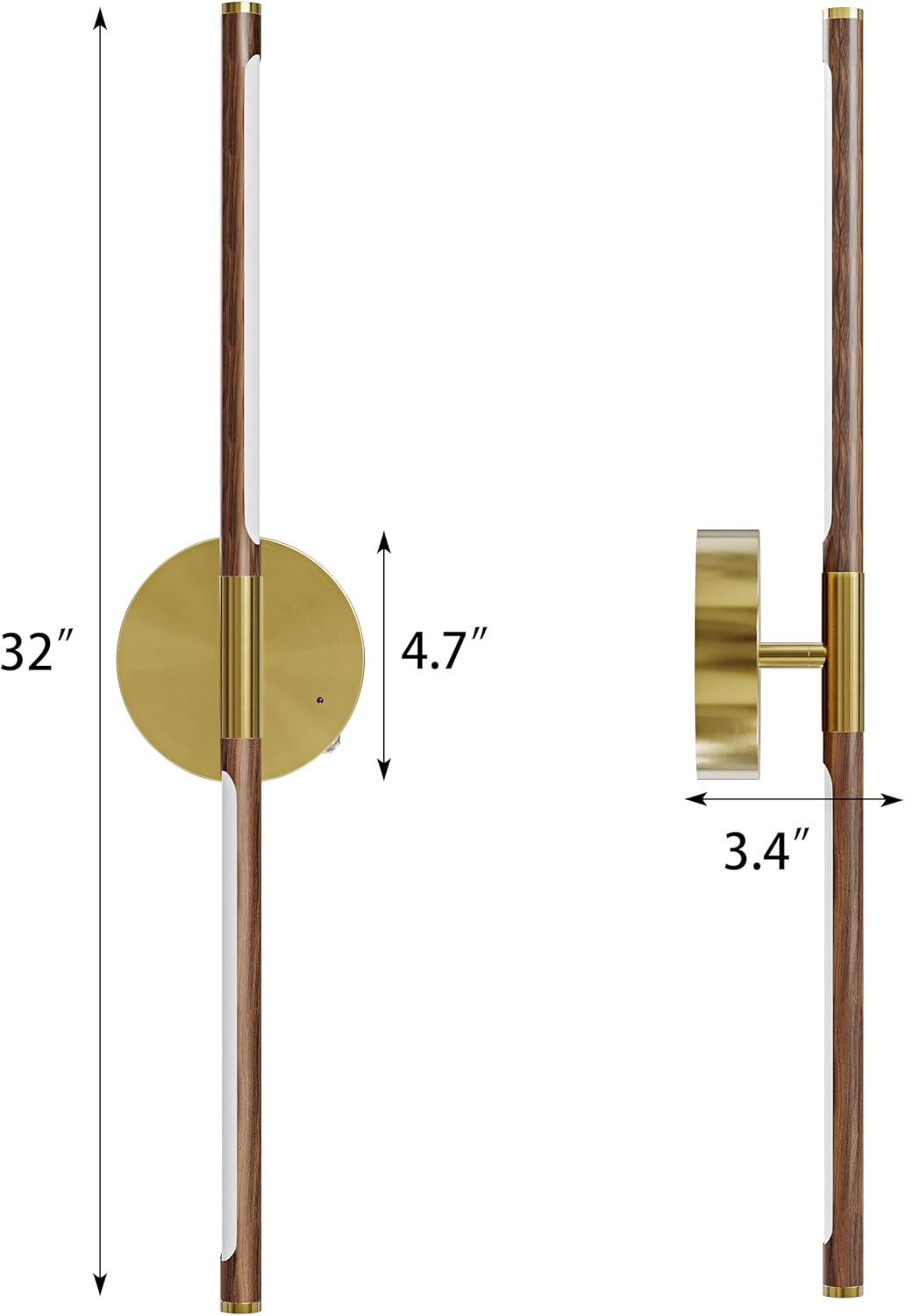 24 Inch Battery Operated Wall Sconce Set of 2, Dimmable Battery Sconces with Remote Control, 8000 mAh Rechargeable Sconces, 350° Rotate Modern LED Lights for Bedroom, Living Room, Black Gold