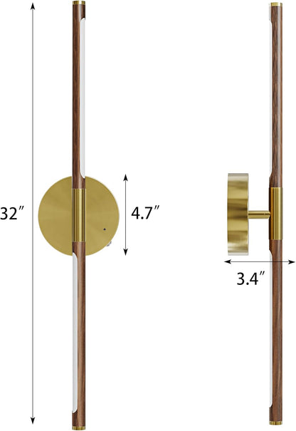 24 Inch Battery Operated Wall Sconce Set of 2, Dimmable Battery Sconces with Remote Control, 8000 mAh Rechargeable Sconces, 350° Rotate Modern LED Lights for Bedroom, Living Room, Black Gold