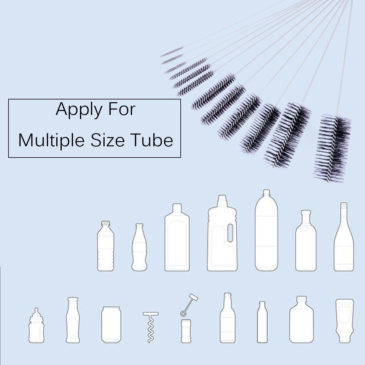 Eboot 10 Pcs 8.2 Inch Tube Cleaning Brushes Nylon Cleaner Brush Long Sink Drain Pipe Cleaning Brushes 10 Different Diameters for Bottle Straw Tumbler Home Sink Plumbing