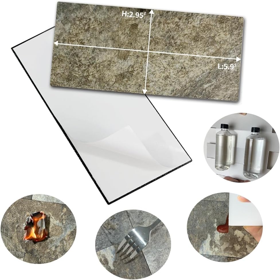 AULIGET 100 Piece Rust Slate Peel and Stick Backsplash Wall Tiles, 3" x 6" PVC Faux Stone Stick on Tiles for Backsplash Kitchen, Bathroom, Laundry Room, Camper, Fireplace