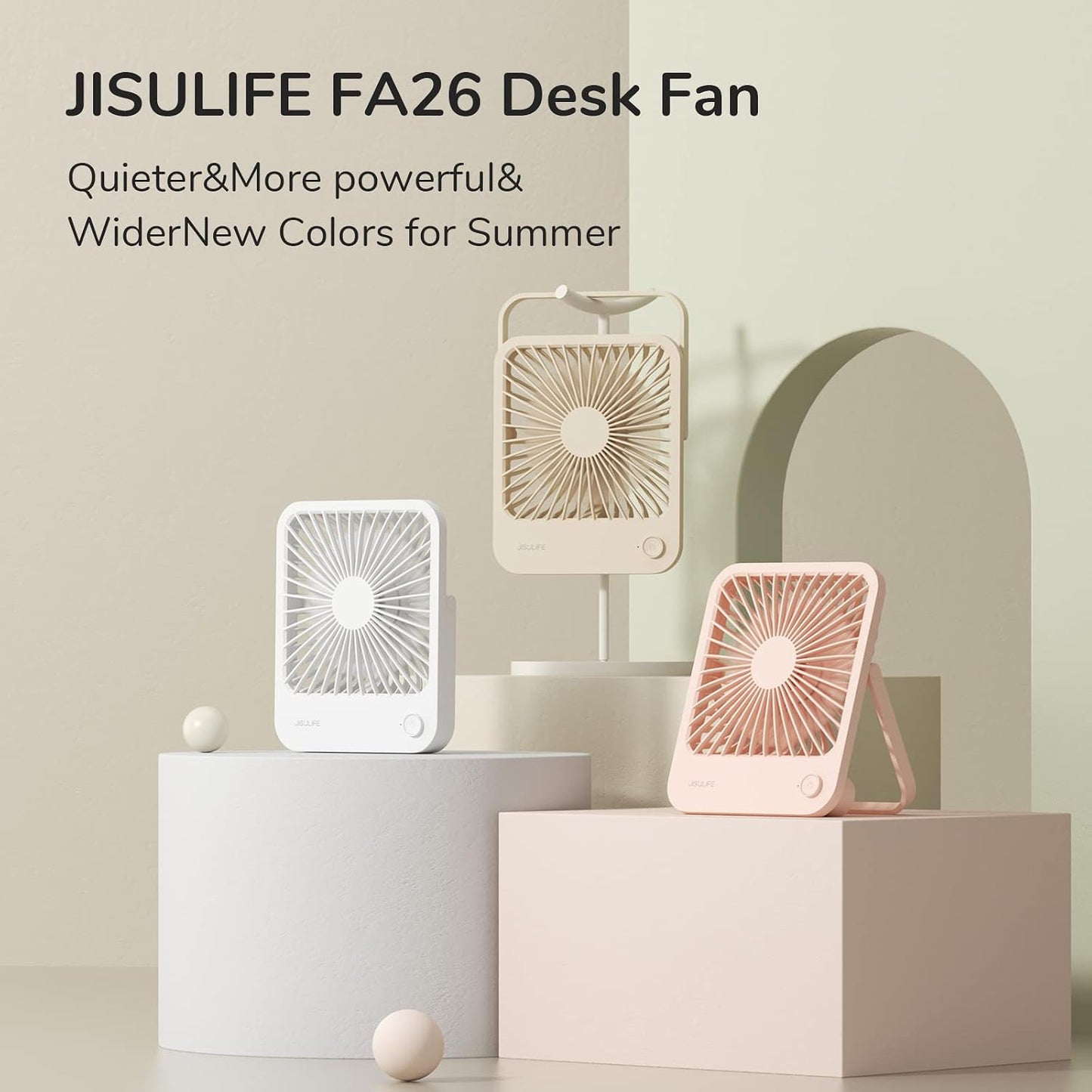 JISULIFE Desk Fan Battery Rechargeable, 4500mAh 180°Foldable Portable Personal Fan, 4 Speeds Adjustable Long Battery-life for Home Office Travel Outdoor Gifts for Women Men-White