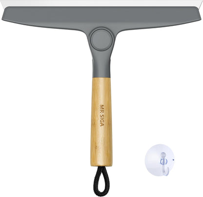 MR.SIGA All Purpose Silicone Squeegee for Shower Door, Mirror, Glass, Streak Free Shower Squeegee, Pivoting Bamboo Handle, Includes 1 Suction Hook, 10 inch Wide, 1 Pack