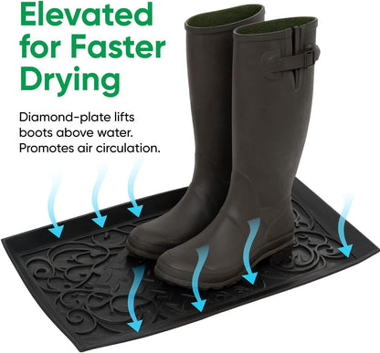 Superio Rubber Boot & Shoe Tray, 34 x 14 x 2 Rectangle, Heavy Duty, Protects Floors from Water and Dirt, Waterproof for All Weather Indoor Outdoor Use, Black (2)