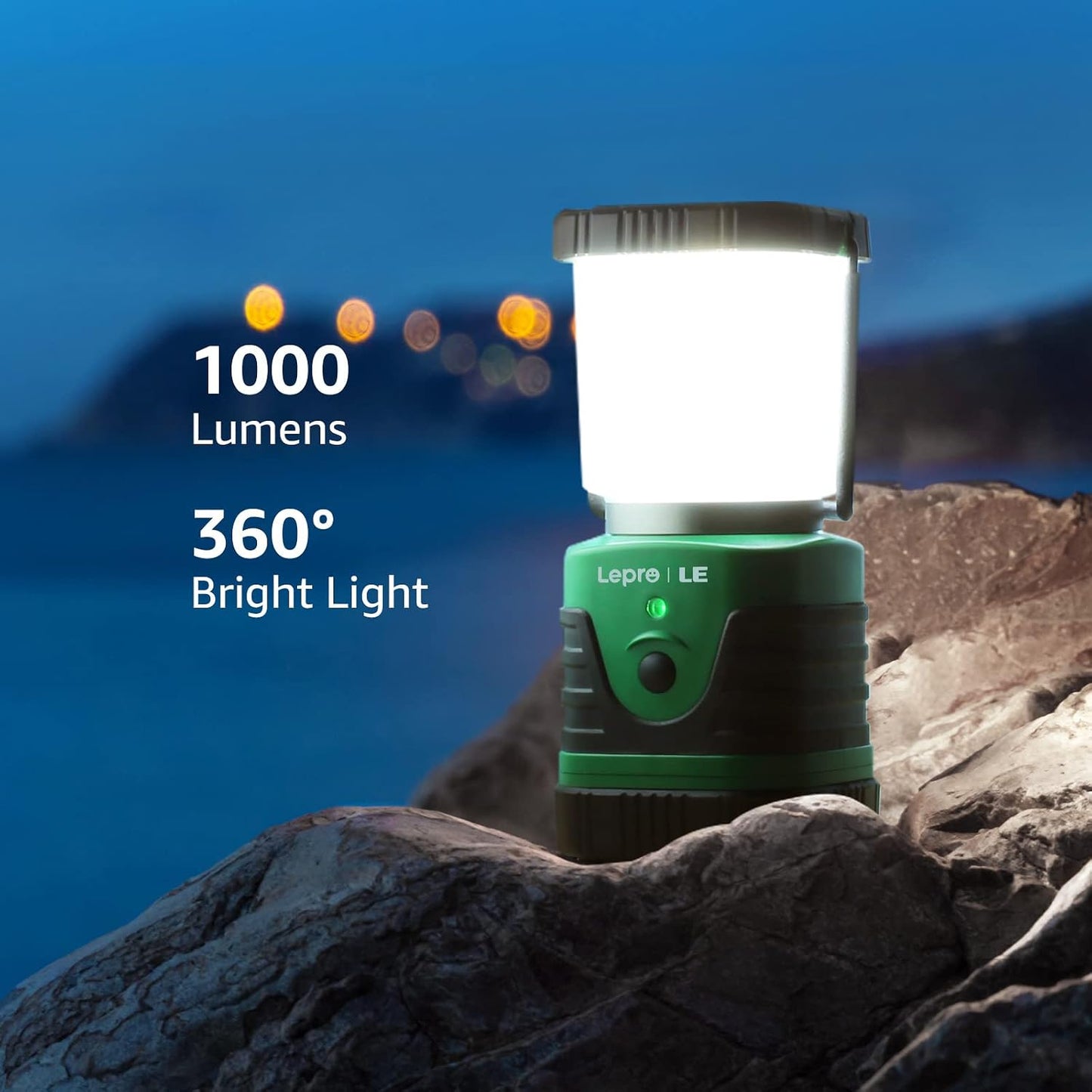 Lepro 1000LM LED Camping Lantern Rechargeable, 4400mAh Green Tent Light with 4 Light Modes, Waterproof Lantern Flashlight for Hurricane Emergency, Camping Essentials, USB Cable Included