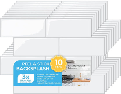 STICKGOO 10 Sheets Subway Tile Peel and Stick Backsplash, Extra Thick 3D Wall Tiles with Commercial-Grade Adhesive for Kitchen, Bathroom, Laundry Room,11.56"x8.38"(White)