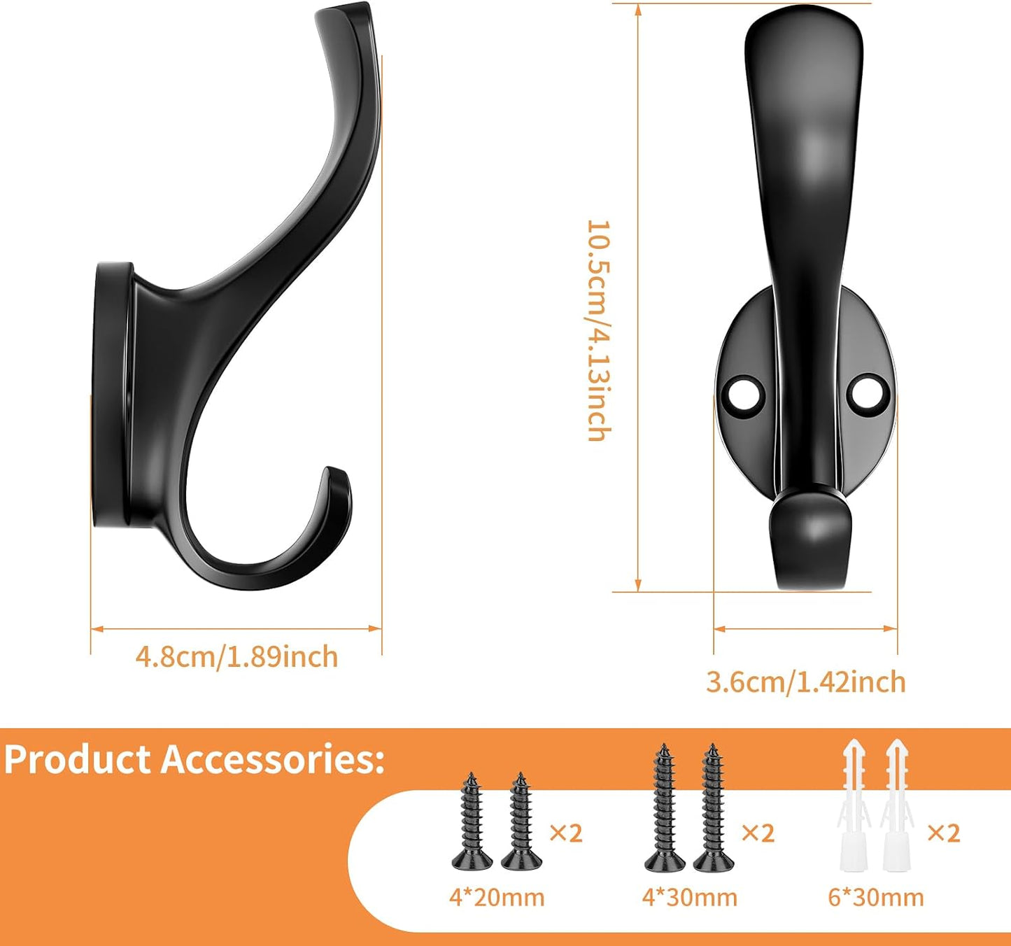 Heavy Duty Coat Hooks - 6 Pack Aluminum Alloy Wall Mounted Hooks for Hanging Jacket, Clothes, Bags, Hat | Durable Metal Utility Wall Hooks for Entryway, Closet, Mudroom, Bathroom, Garage
