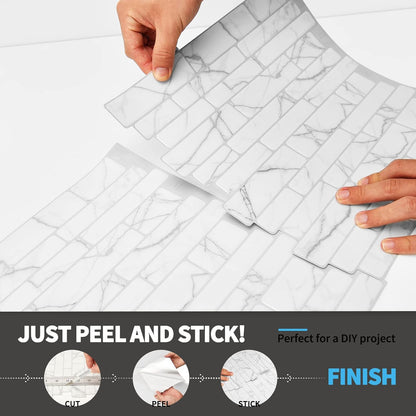 Art3d 10-Sheet Premium Stick On Kitchen Backsplash Tiles, 12"x12" Peel and Stick Self Adhesive Wall Tiles, White Marble Design